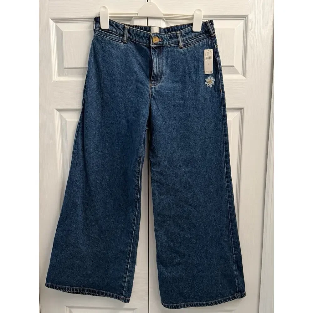 Anthropologie Maeve Wide Leg Embroidered Strawberry Jeans NWT 31 - Picture 3 of 5